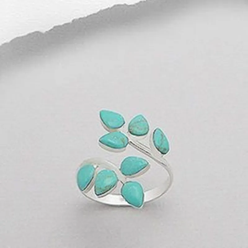 Bague vintage avec feuille turquoise