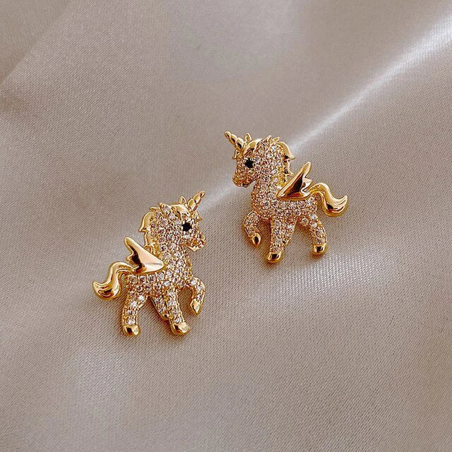 Boucles d'oreilles Licorne Dorées Brillantes