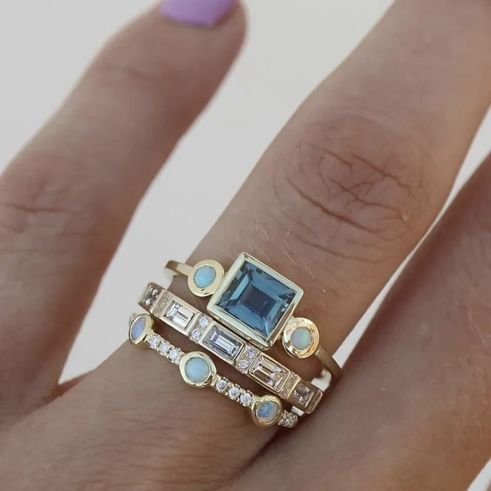 Ensemble de Bagues en Cristal Bleu Vintage