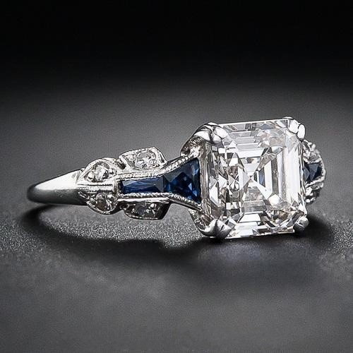 Bague vintage brillante en bleu et argent