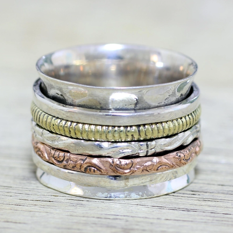 Bague vintage en or et argent avec rose