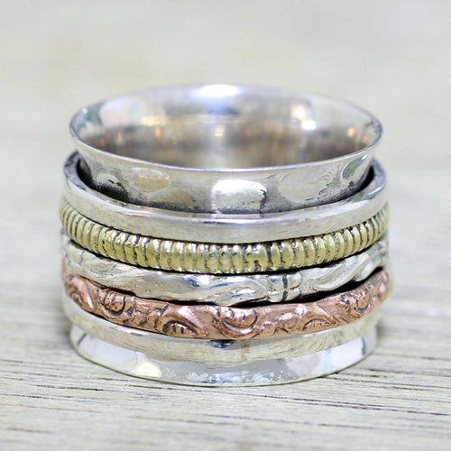 Bague vintage en or et argent avec rose