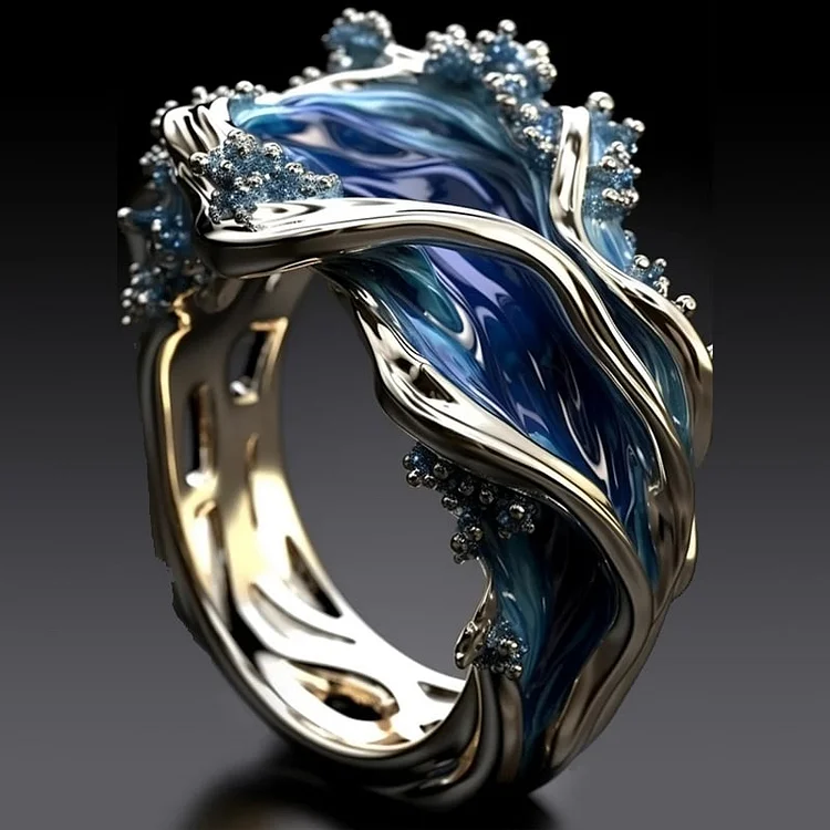 Bague vintage dorée avec vague de l'océan