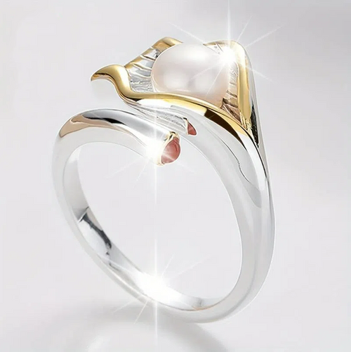 Bague vintage en or et argent avec perles