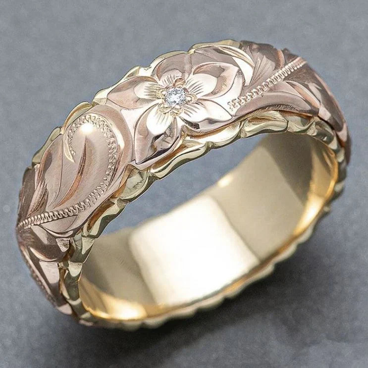 Bague vintage avec fleur rose dorée