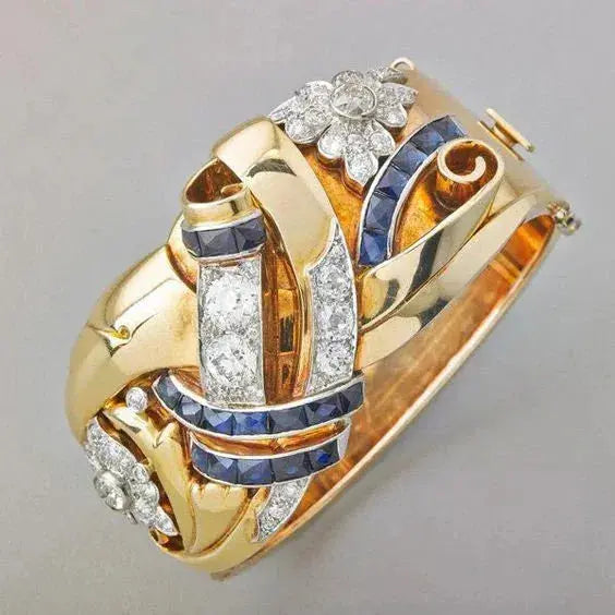 Bague Vintage Dorée Avec Zirconium Bleu