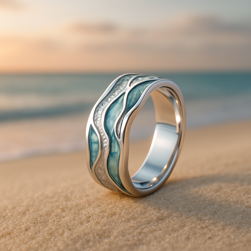 Bague en Argent avec Ondes Turquoises