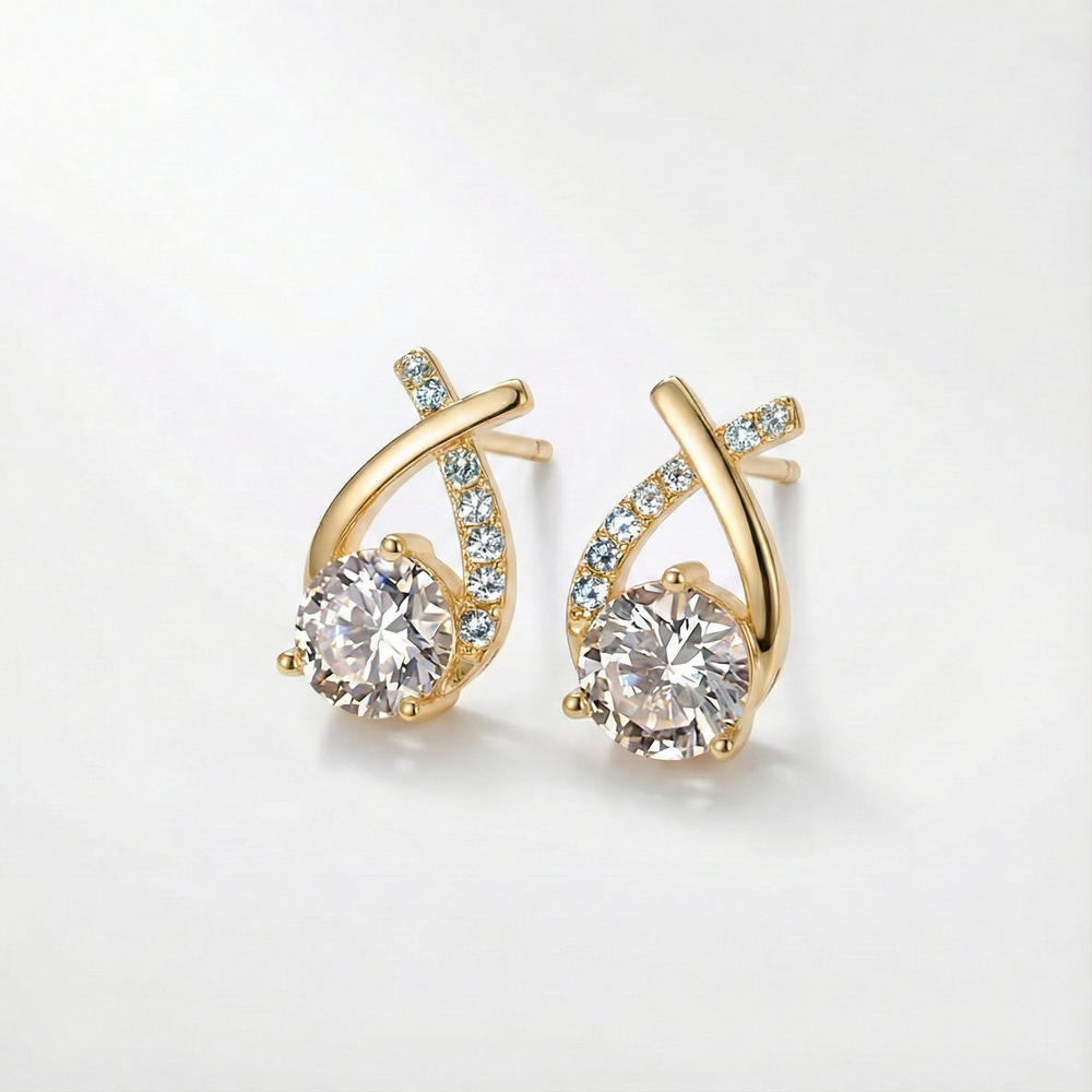 Boucles D'oreilles En Or Avec Croix Et Zirconiums
