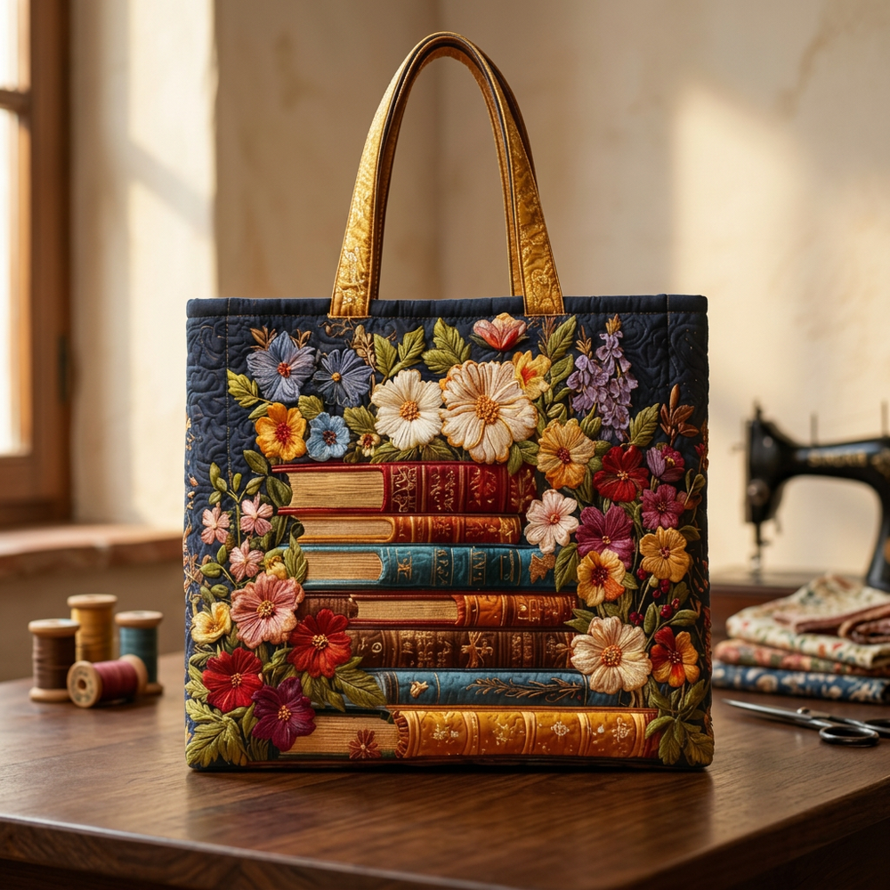 Sac matelassé imprimé floral et livres – Pour les Amoureux des Livres
