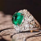 Bague florale vintage avec pierre verte et diamants