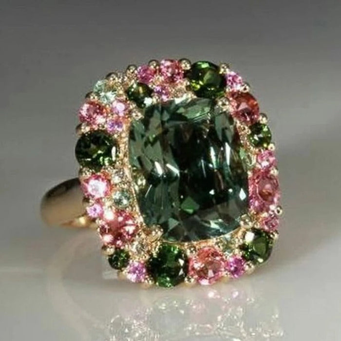 Bague Vintage Verte Et Or Rose