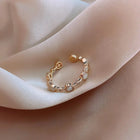 Bague classique ronde ajustable en or et cristal