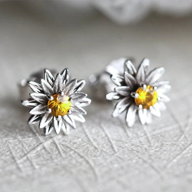 Boucles d'oreilles vintage en argent avec pendentif floral