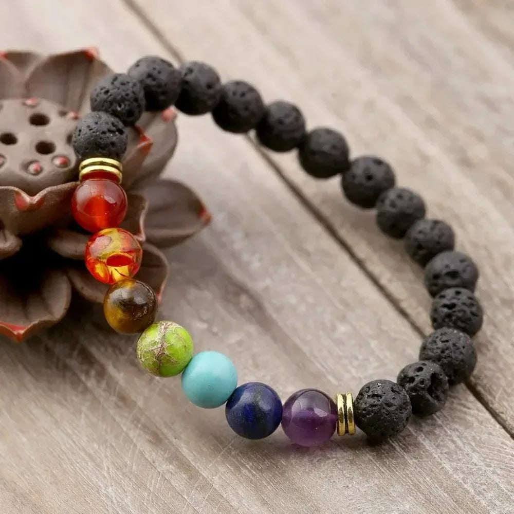 Bracelet Chakra Vintage en Pierre de Lave