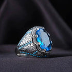 Bague vintage faite à la main en argent et pierre bleue