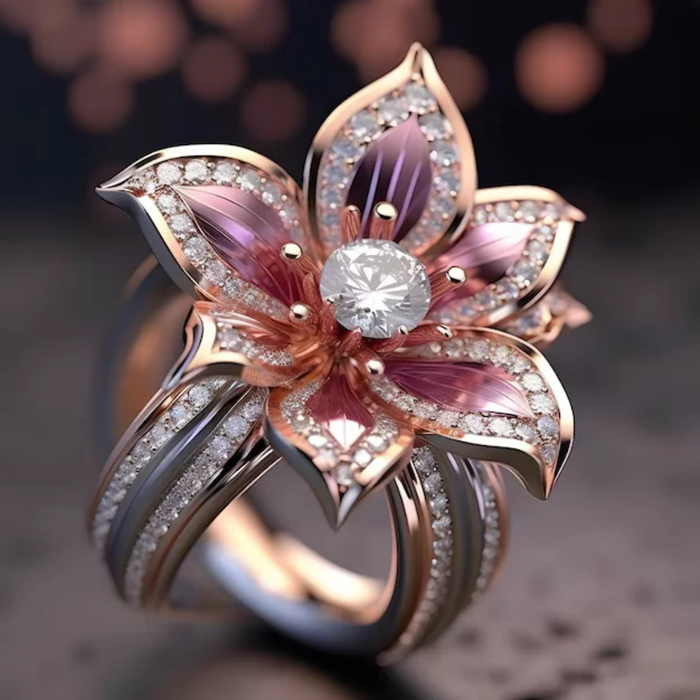 Bague en cristal avec lotus rose exotique