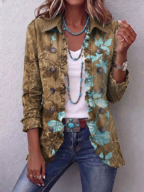 Lilia | Veste Vintage Boho à Dégradé Fleuri avec Volants