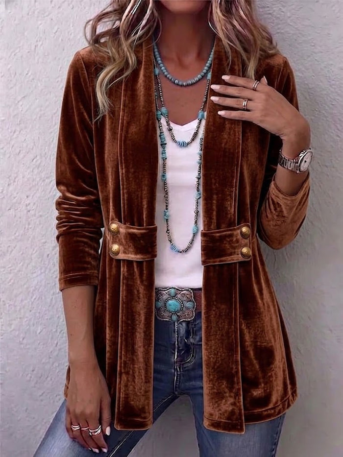 Avery | Veste Vintage avec Accent sur les Boutons à Manches Longues et Ouverture Frontale