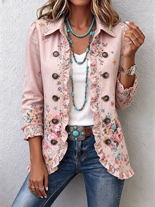 Ella | Veste Fleurie avec Volants et Boutons