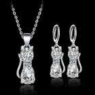 Ensemble collier + boucles d'oreilles Happy Cats en argent et zirconium blanc poli
