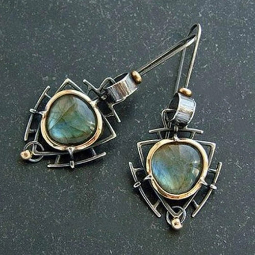 Boucles d'oreilles vintage en argent et or avec labradorite