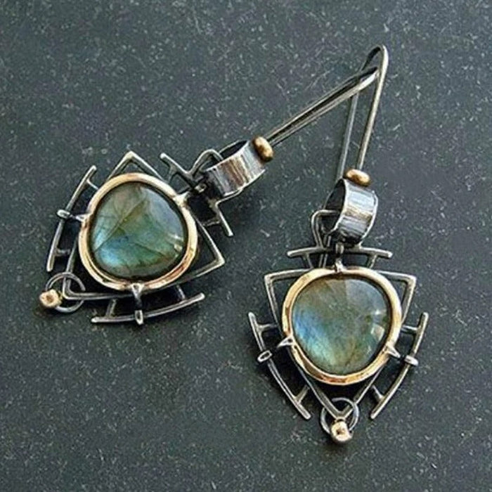 Boucles d'oreilles vintage en argent et or avec labradorite