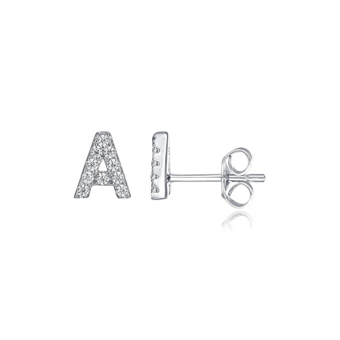 Boucles d'Oreilles en Or Blanc avec Initiale
