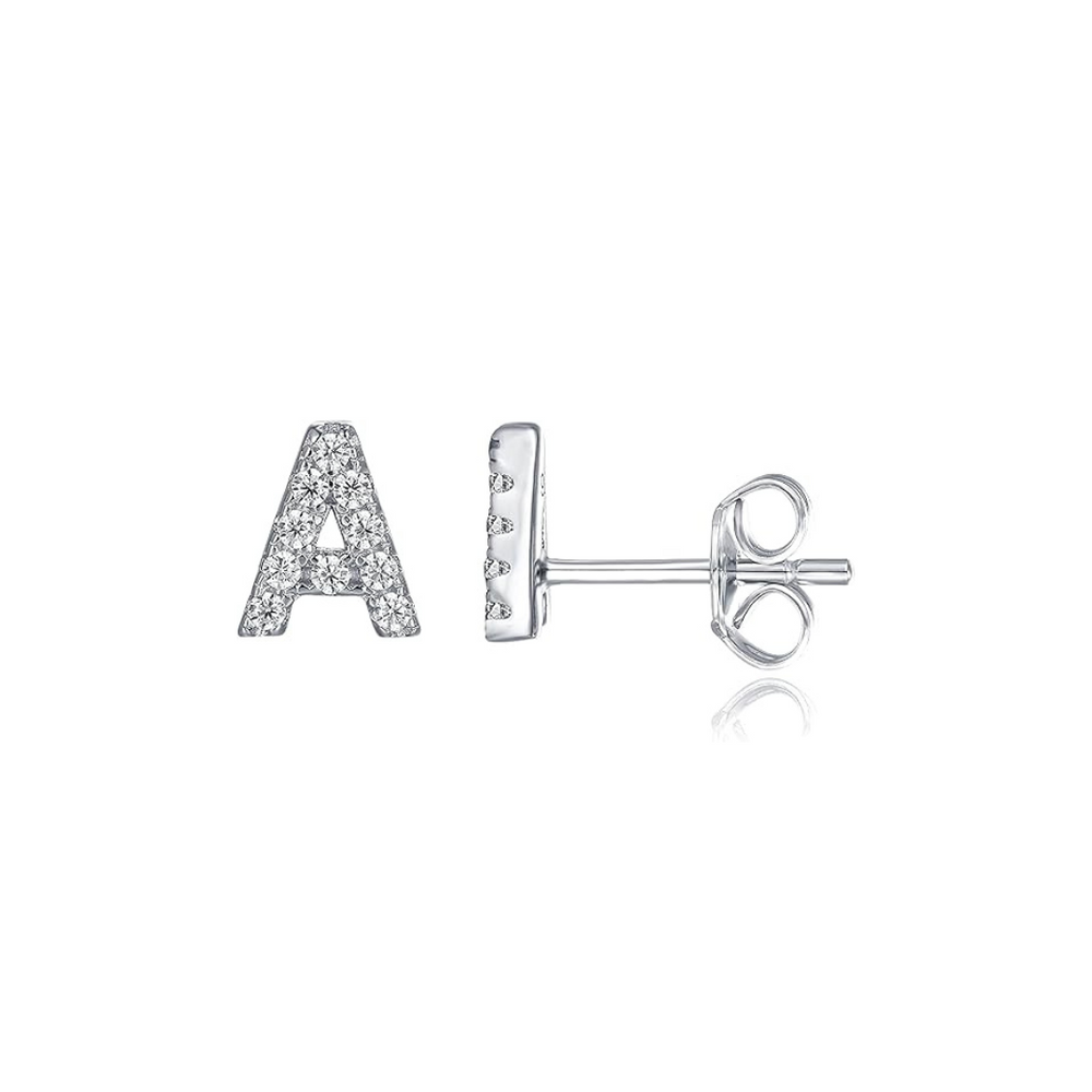Boucles d'oreilles en Or Blanc avec Initiale