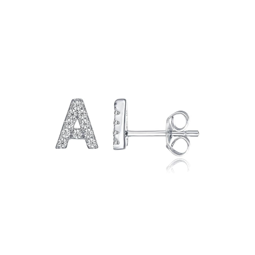 Boucles d'oreilles en Or Blanc avec Initiale