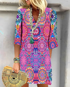 Robe à manches 3/4 à imprimé géométrique
