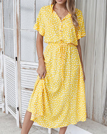 Robe col V avec imprimé pois
