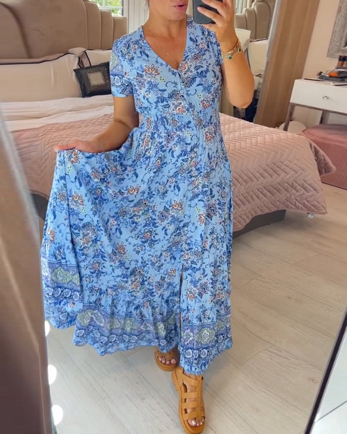 Robe col V à imprimé fleuri