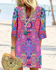 Robe à manches 3/4 à imprimé géométrique