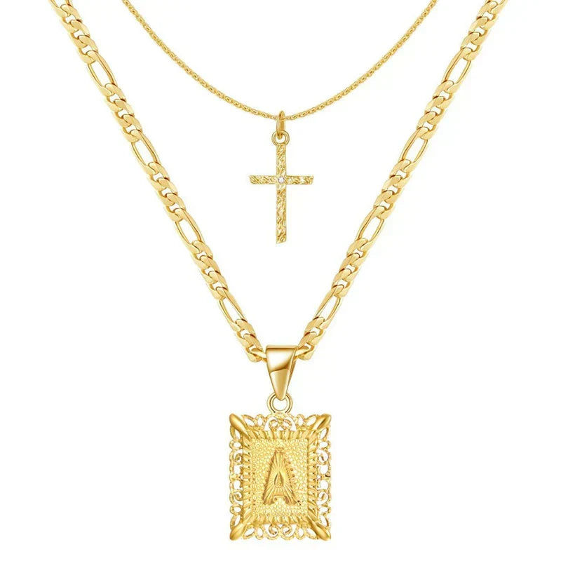 Ensemble de Colliers en Or avec Initiale et Croix