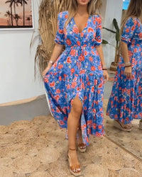 Robe à imprimé roses et fentes