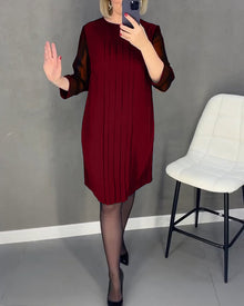 Robe plissée en maille patchwork de couleur unie