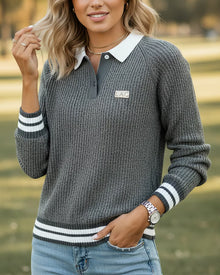 Pull Col Chemise Contrasté