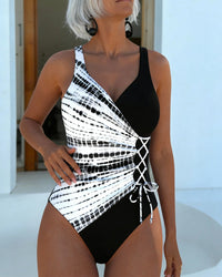Maillot De Bain Une Pièce Color-Block À Pois