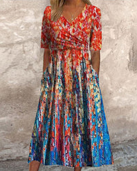 Robe de villégiature imprimée avec poches et col en V