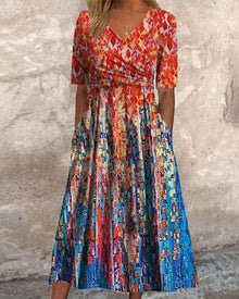Robe de villégiature imprimée avec poches et col en V
