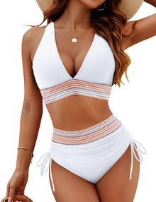 Bikini taille haute gainante à motif colorblock – maintien, confort et style tendance
