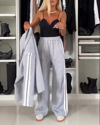 Ensemble manteau et pantalon droit à revers de couleur unie à la mode
