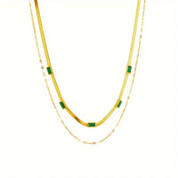 Collier en Or Double avec Émeraude Vintage