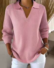 Pull décontracté col en V couleur unie