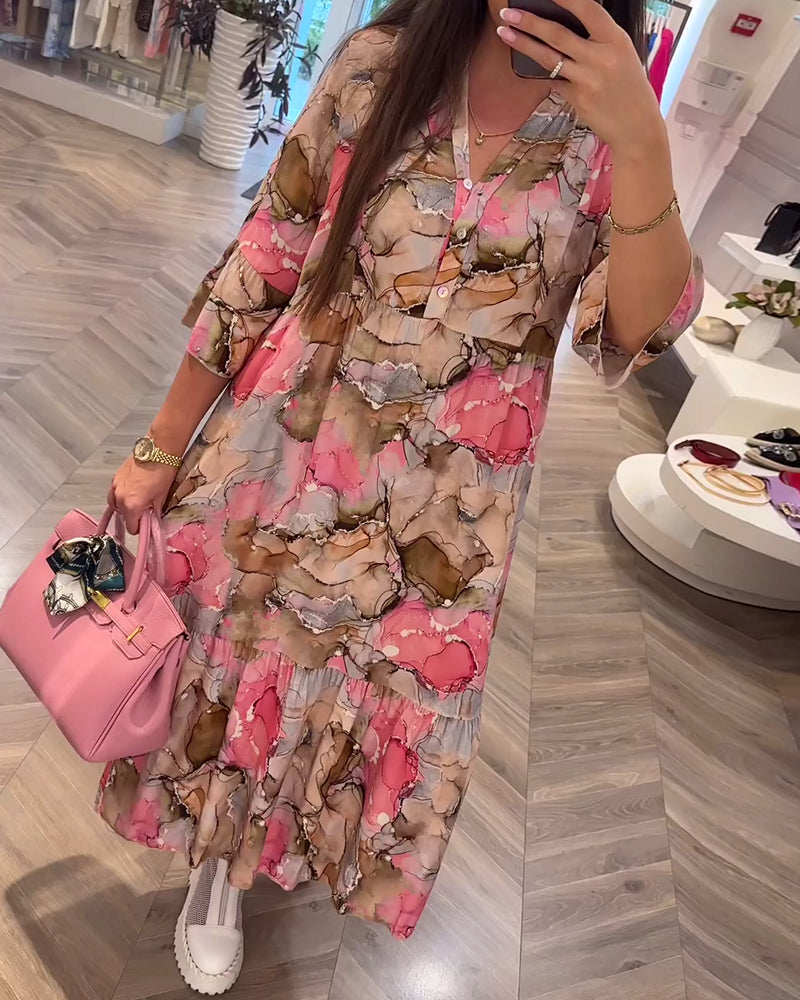 Robe ample douce imprimée à col en V