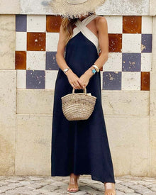 Robe Elegante Croix Dos Sans Dos Avec Couleur Contrastée