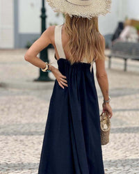 Robe Elegante Croix Dos Sans Dos Avec Couleur Contrastée