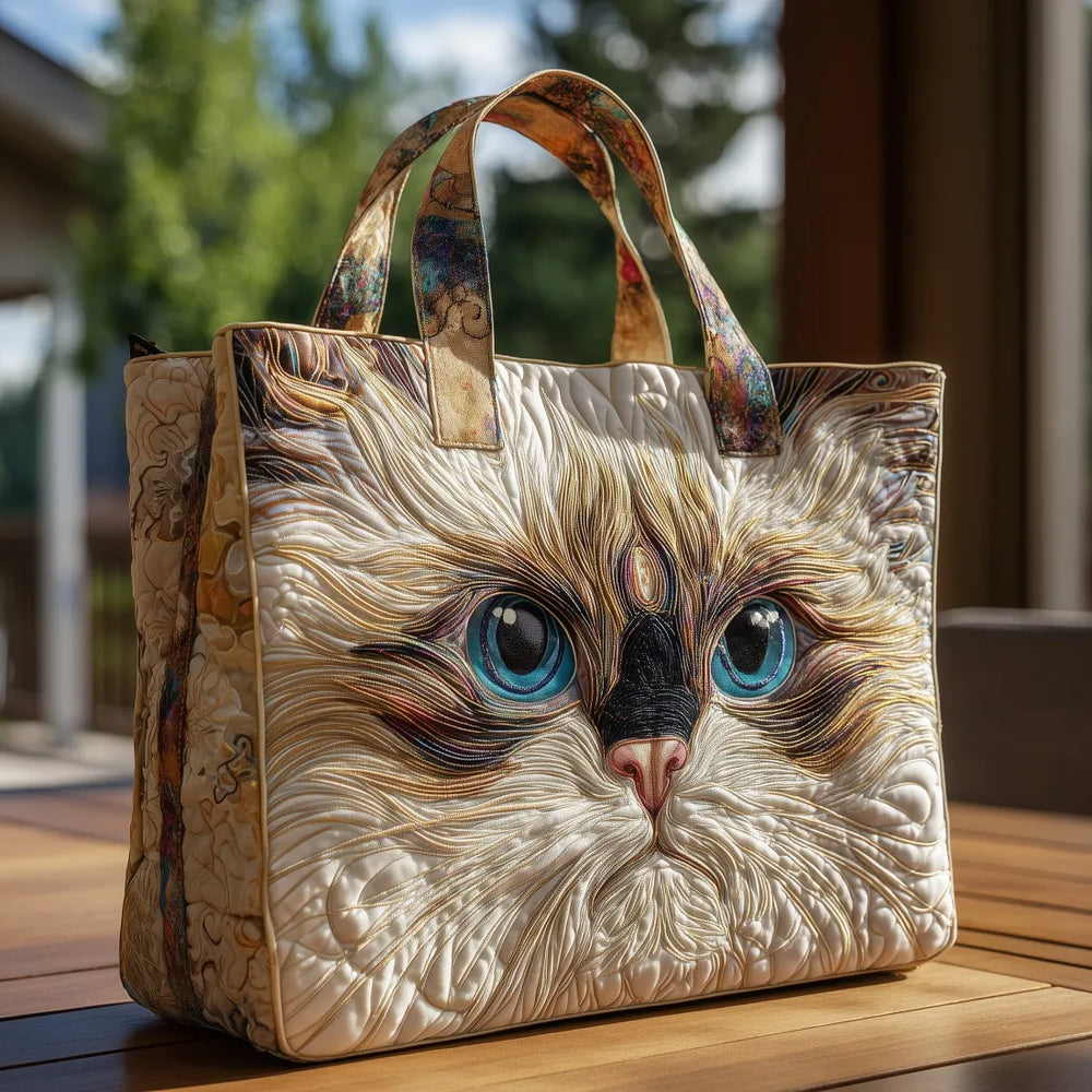 Sac matelassé chat blanc aux yeux bleus – Spacieux et Léger