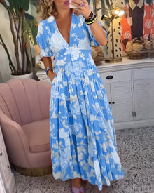 Robe à poche col V imprimé fleuri