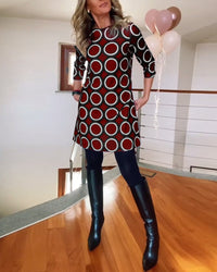 Robe décontractée à col rond et imprimé cercles